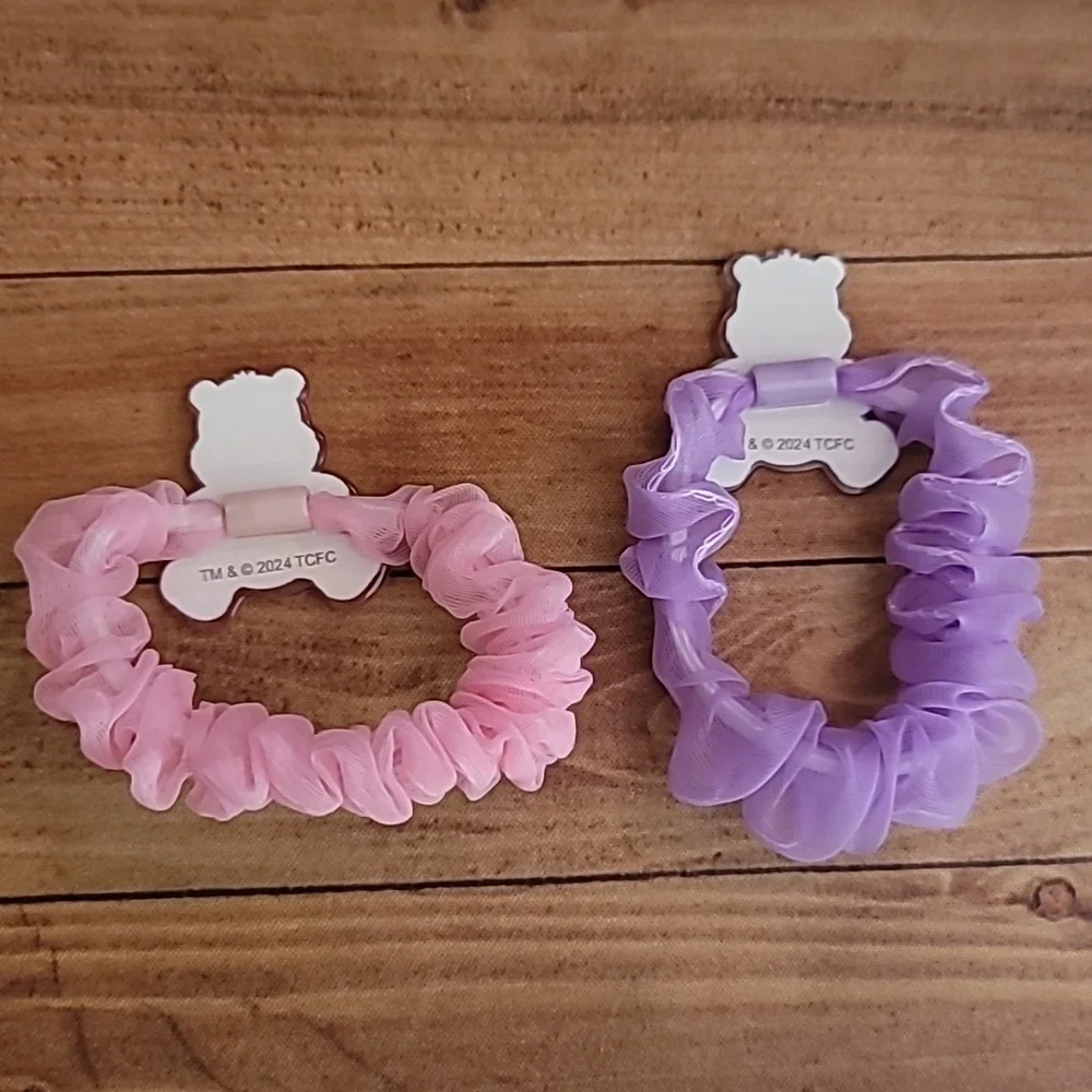 Bears Acrylic Pink and Purple Tulle Fabric Elastic Girl's Hair Crunchies